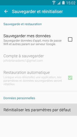 Galaxy S5 (Lollipop): Effacer toutes les données personnelles (SM-G900W)