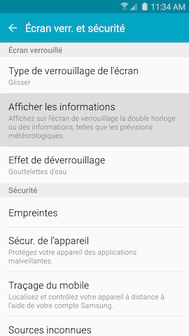Options disponibles pour les différents types de verrouillage