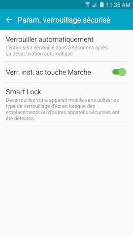 Paramètres verrouillage sécurisé