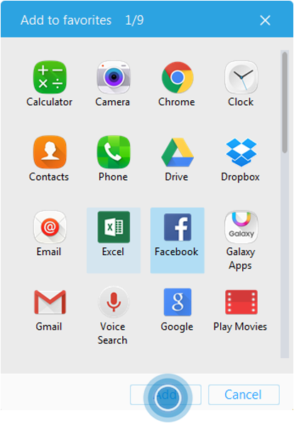 Cliquez sur le raccourci de l'application que vous voulez ajouter et ensuite cliquez sur Add