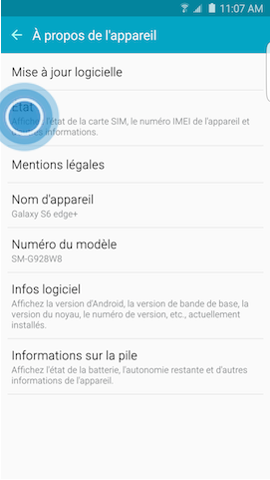 Galaxy S6 edge+: Numéro de série et code IEMI (SM-G928W)