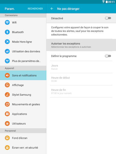 Galaxy Tab A: Alarme de réveil (SM-T350)