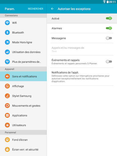 Galaxy Tab A: Alarme de réveil (SM-T350)