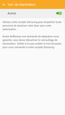 Touchez le bouton coulissant pour désactiver la fonction Verr. de réactivation , et vice-versa