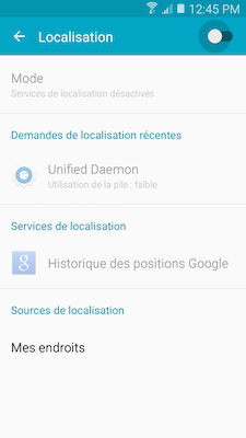 Touchez le bouton coulissant pour activer la fonction « Localisation »