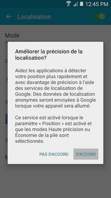 Touchez « D'accord » dans la fenêtre contextuelle qui va apparaître pour améliorer la précision de la localisation