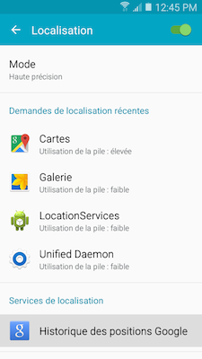 Touchez « Historique des positions Google »