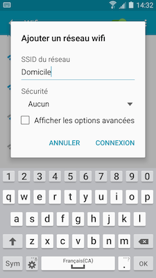 Saisissez le SSID du réseau que vous voulez rejoindre