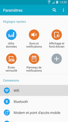 Touchez Wifi dans la rubrique Connexions