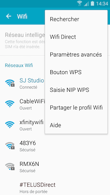 À partir du menu Wifi , touchez l'icône Autres options pour y accéder
