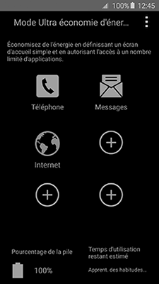 Les applications Telephone, Messages et Internet sont disponibles par defaut dans le Mode Ultra economie d energie