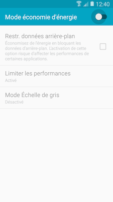Touchez le bouton coulissant pour activer le Mode economie d energie