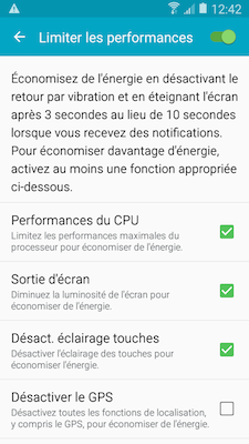 Touchez Limiter les performances pour voir plus d options