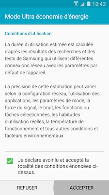 Lisez attentivement les conditions d utilisation du mode Mode Ultra economie d energie