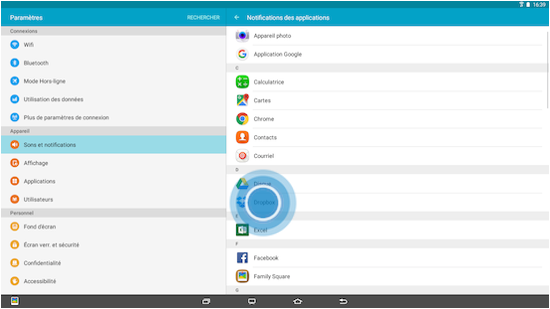 Faites défiler la liste des applications