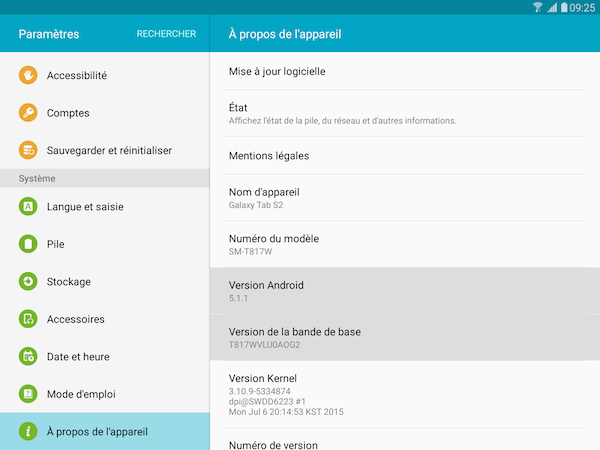 Galaxy Tab S2: Mettre à jour l'appareil (SM-T710 ou SM-T810)