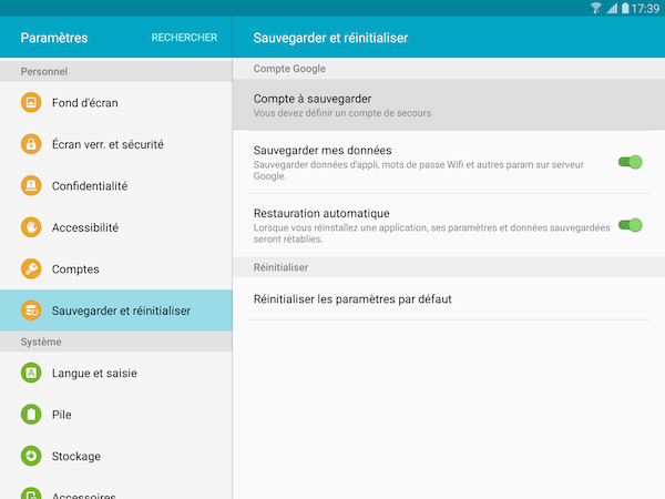 Galaxy Tab S2: Sauvegarder les données (SM-T710 ou SM-T810)