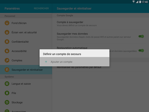 Galaxy Tab S2: Sauvegarder les données (SM-T710 ou SM-T810)