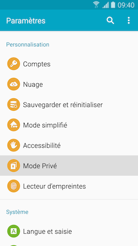 Galaxy Note4: Mode privé (SM-N910W)