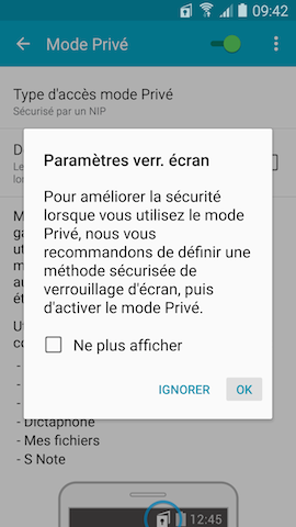 Galaxy Note4: Mode privé (SM-N910W)