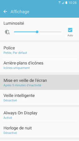 Galaxy S7: Luminosité et délai de mise en veille de l’écran (SM-G930W)