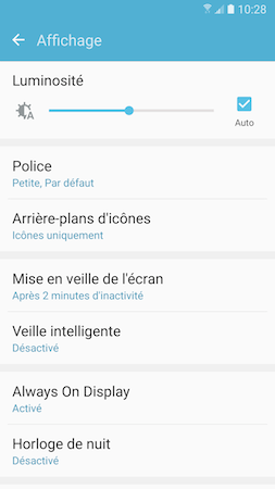 Galaxy S7: Luminosité et délai de mise en veille de l’écran (SM-G930W)