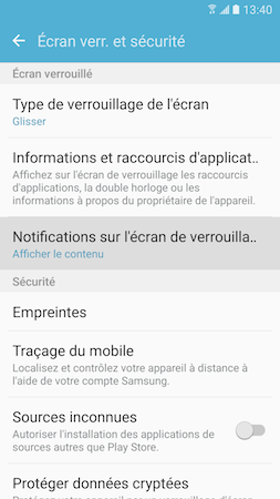 Touchez « Notifications sur l'écran de verrouillage »