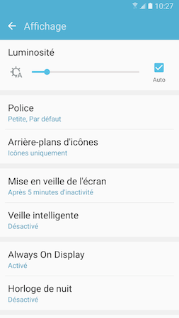 Galaxy S7: Luminosité et délai de mise en veille de l’écran (SM-G930W)