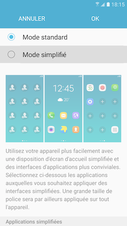 Comment activer ou désactiver le Mode simplifié sur mon Samsung Galaxy S7?