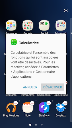 Comment désinstaller ou désactiver des applications présentes sur mon Samsung Galaxy S7?