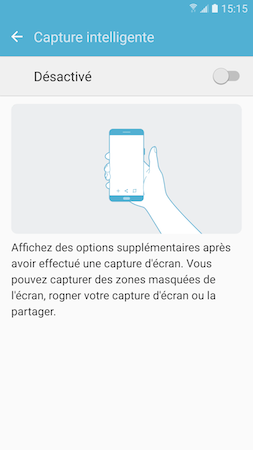 Si nécessaire, touchez le bouton coulissant Curseur off pour activer la fonction Capture intelligente Curseur On
