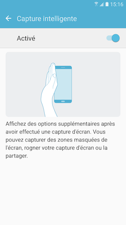 Si nécessaire, touchez le bouton coulissant Curseur off pour activer la fonction Capture intelligente Curseur On