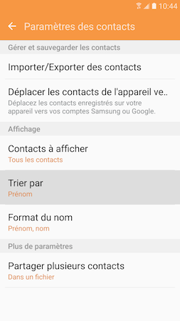 Galaxy S7: Modifier le mode de tri des contacts (SM-G930W)