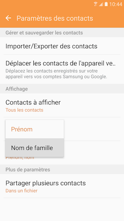 Galaxy S7: Modifier le mode de tri des contacts (SM-G930W)