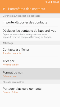 Galaxy S7: Modifier le mode de tri des contacts (SM-G930W)