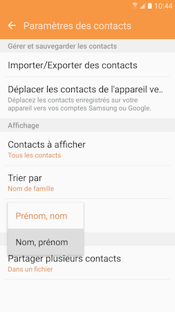 Galaxy S7: Modifier le mode de tri des contacts (SM-G930W)