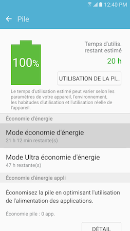 Comment activer et utiliser les modes économie d'énergie sur mon Samsung Galaxy S7 ?