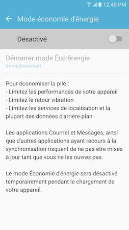 Comment activer et utiliser les modes économie d'énergie sur mon Samsung Galaxy S7 ?