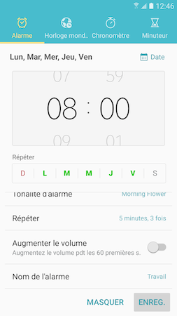 Galaxy S7: Alarme de réveil (SM-G930W)