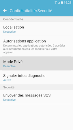 Galaxy S7: Mode privé (SM-G930W)