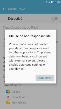 Galaxy S7: Mode privé (SM-G930W)