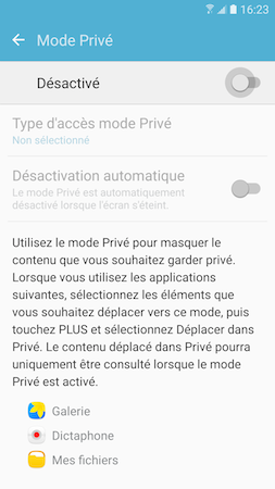 Galaxy S7: Mode privé (SM-G930W)