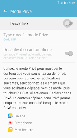 Galaxy S7: Mode privé (SM-G930W)