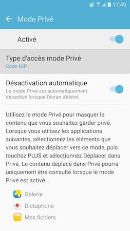 Galaxy S7: Mode privé (SM-G930W)