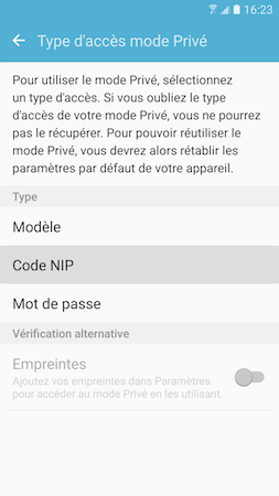 Galaxy S7: Mode privé (SM-G930W)