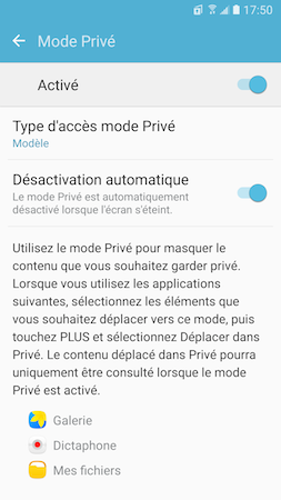Galaxy S7: Mode privé (SM-G930W)