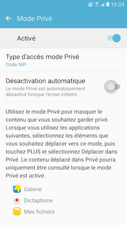 Galaxy S7: Mode privé (SM-G930W)