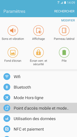 Galaxy S7: Point d'accès mobile ou modem USB (SM-G930W)