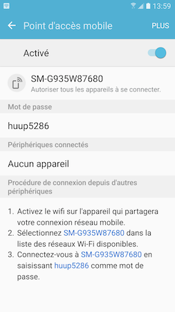Galaxy S7: Point d'accès mobile ou modem USB (SM-G930W)