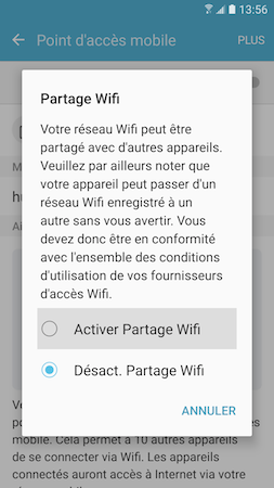 Galaxy S7: Point d'accès mobile ou modem USB (SM-G930W)